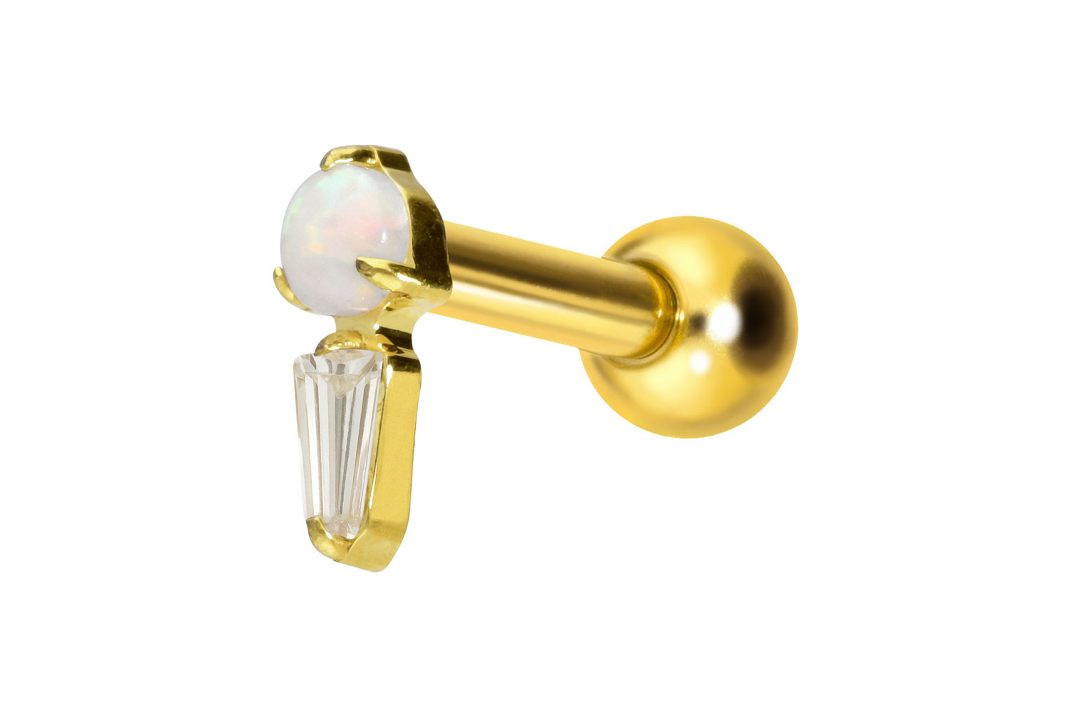 Titan Ohrpiercing mit Innengewinde SYNTHETISCHER OPAL + KRISTALLRECHTECK